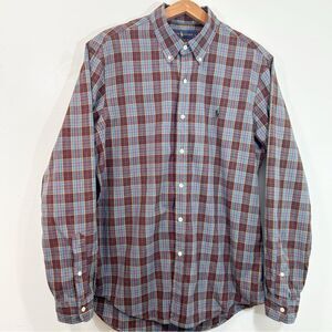 Ralph Lauren Blue Red Plaid Button Down Collar Shirt L 100% Cotton Heritage